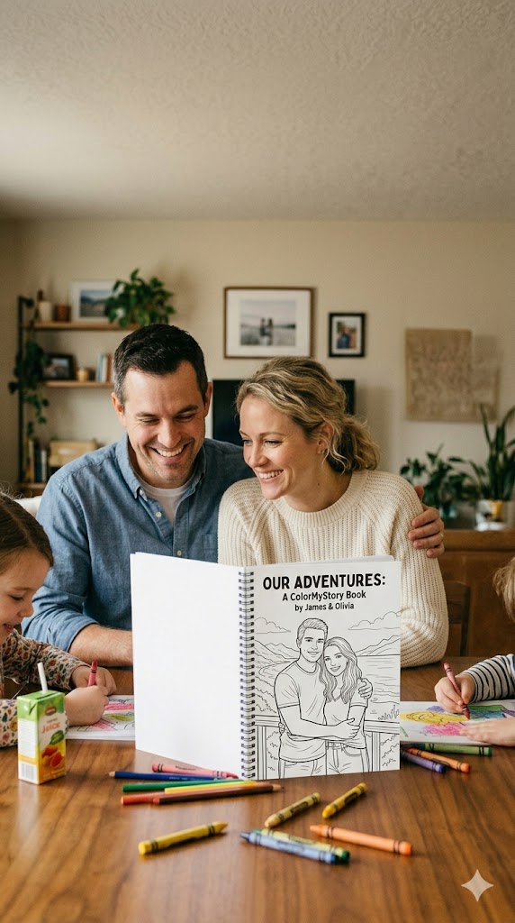 James & Olivia holding their personalized coloring storybook