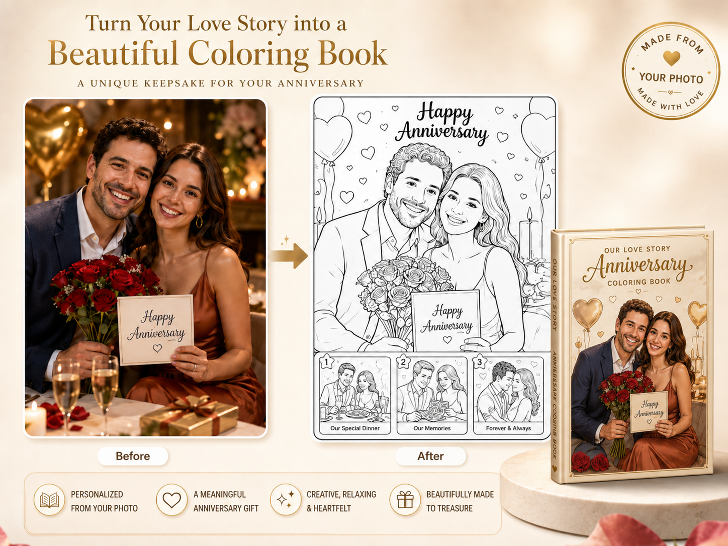 Anniversary before and after coloring storybook example